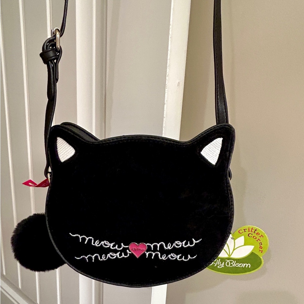 Lily Bloom Critter Corner Check Meowt Crossbody Black Cat Bag
